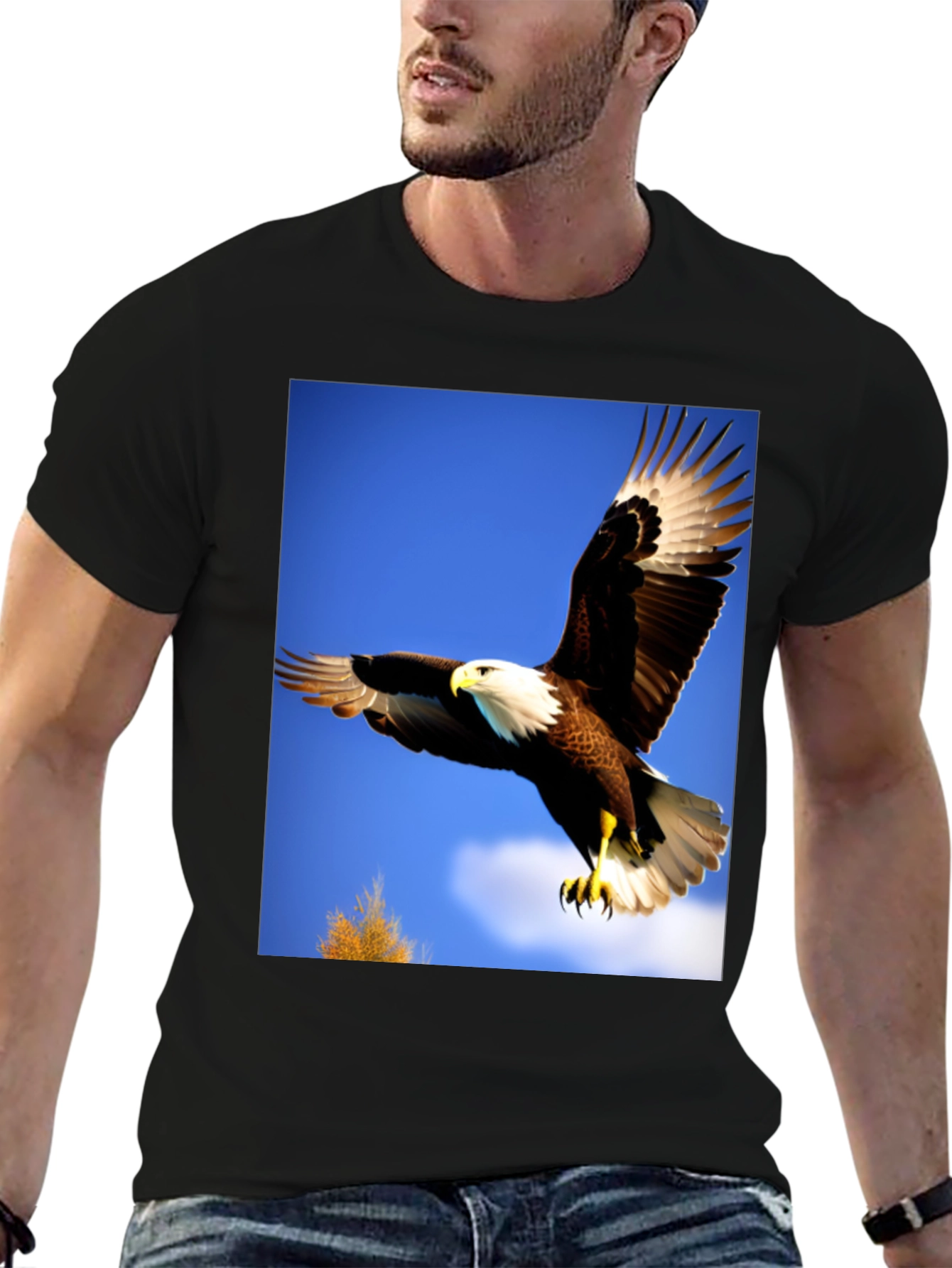 Eagle Flight Graphic Tee - Bold Black Cotton T-Shirt