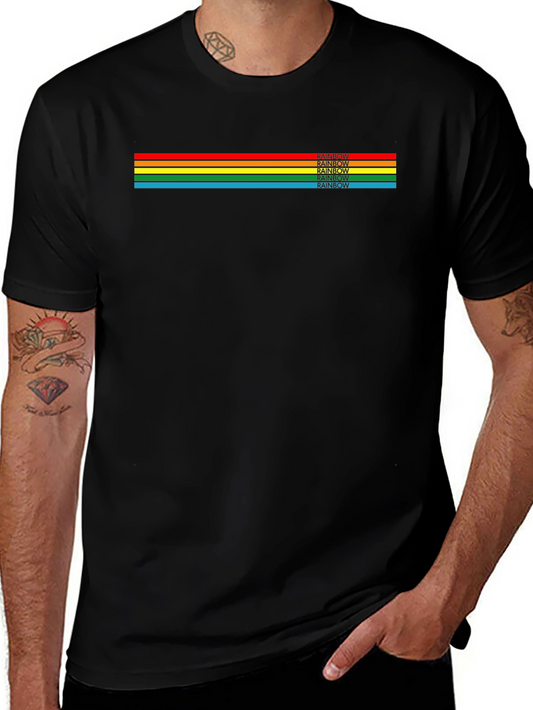 Retro Rainbow Stripe Graphic T-Shirt - Stylish Casual Tee