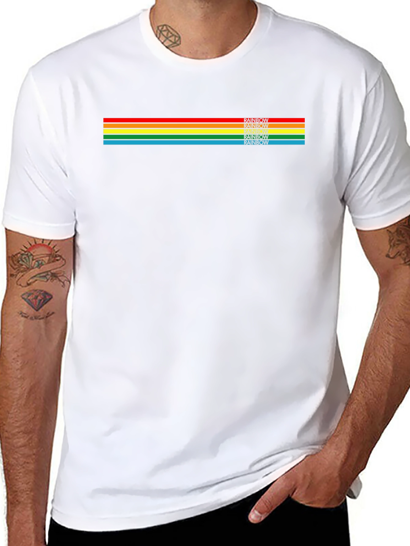 Retro Rainbow Stripe Graphic T-Shirt - Stylish Casual Tee