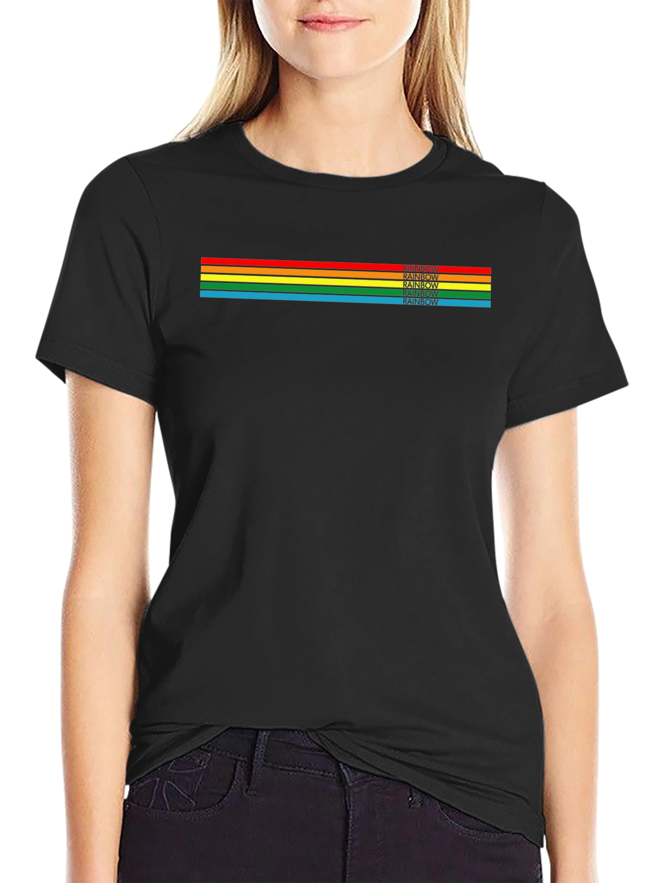 Retro Rainbow Stripe Graphic T-Shirt - Stylish Casual Tee
