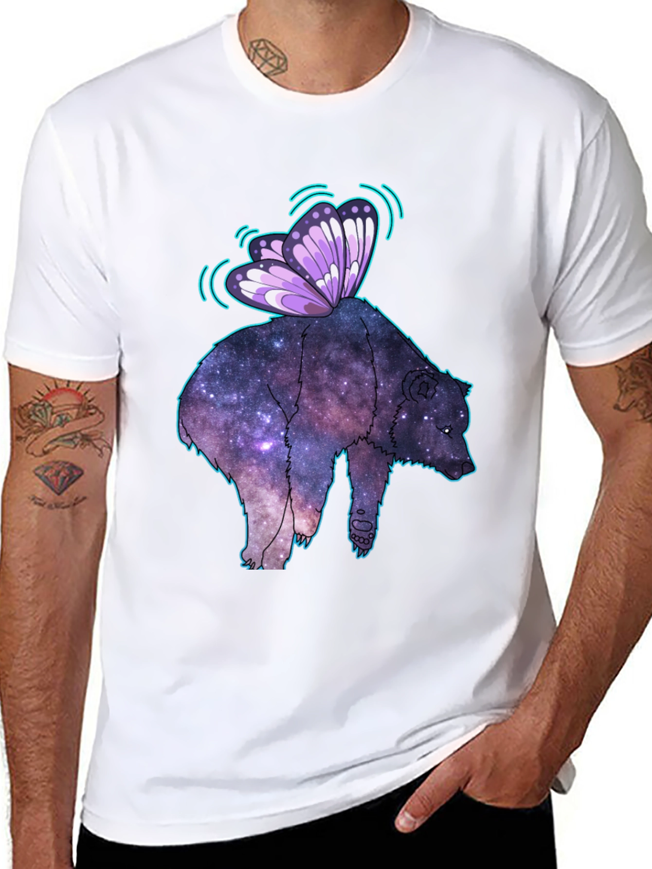 Cosmic Bear Butterfly T-Shirt - Galaxy Animal Tee