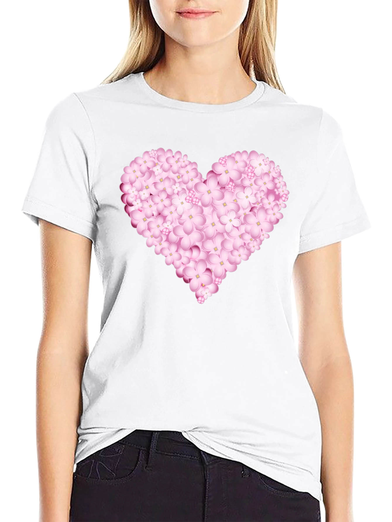 Floral Heart Graphic Black Tee