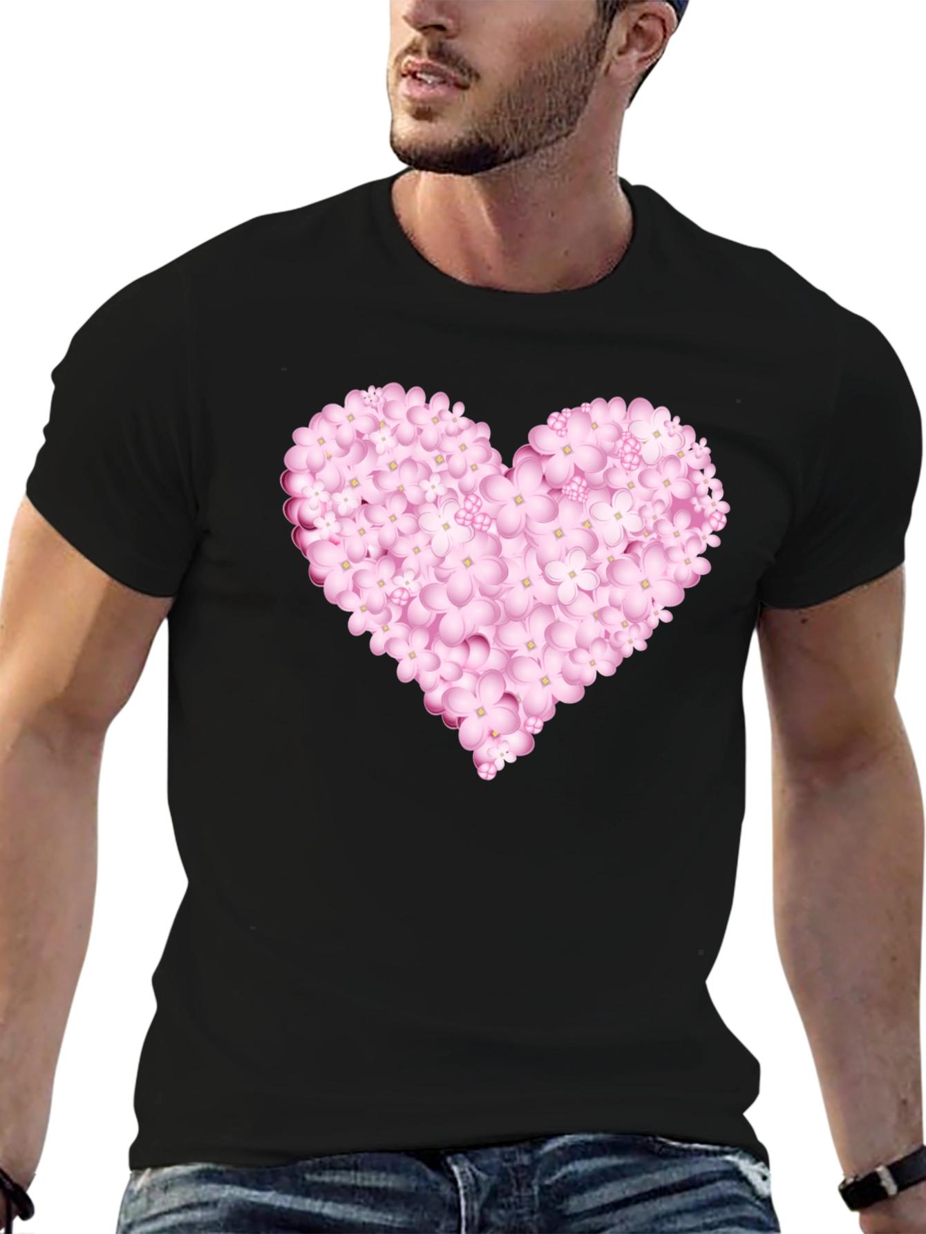 Floral Heart Graphic Black Tee