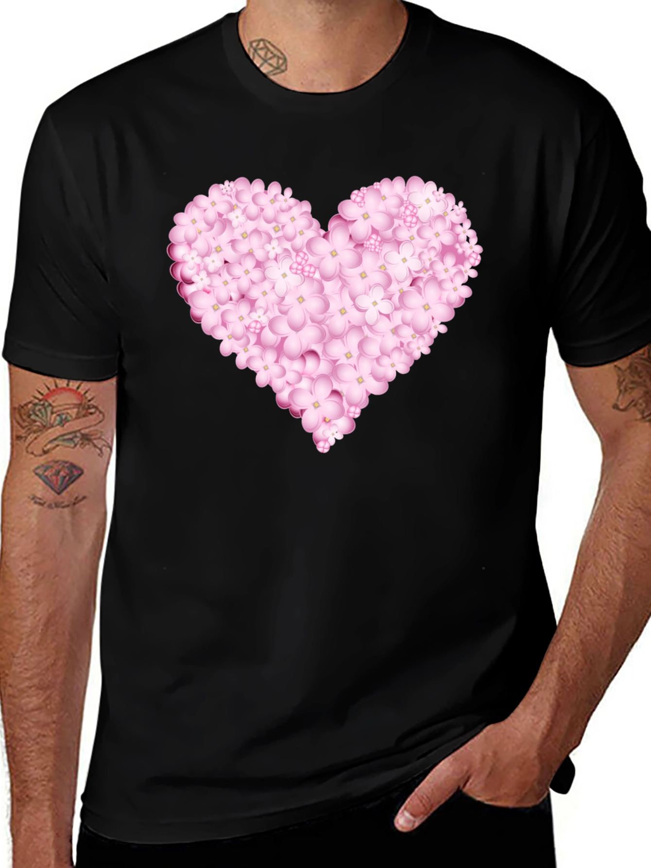 Floral Heart Graphic Black Tee