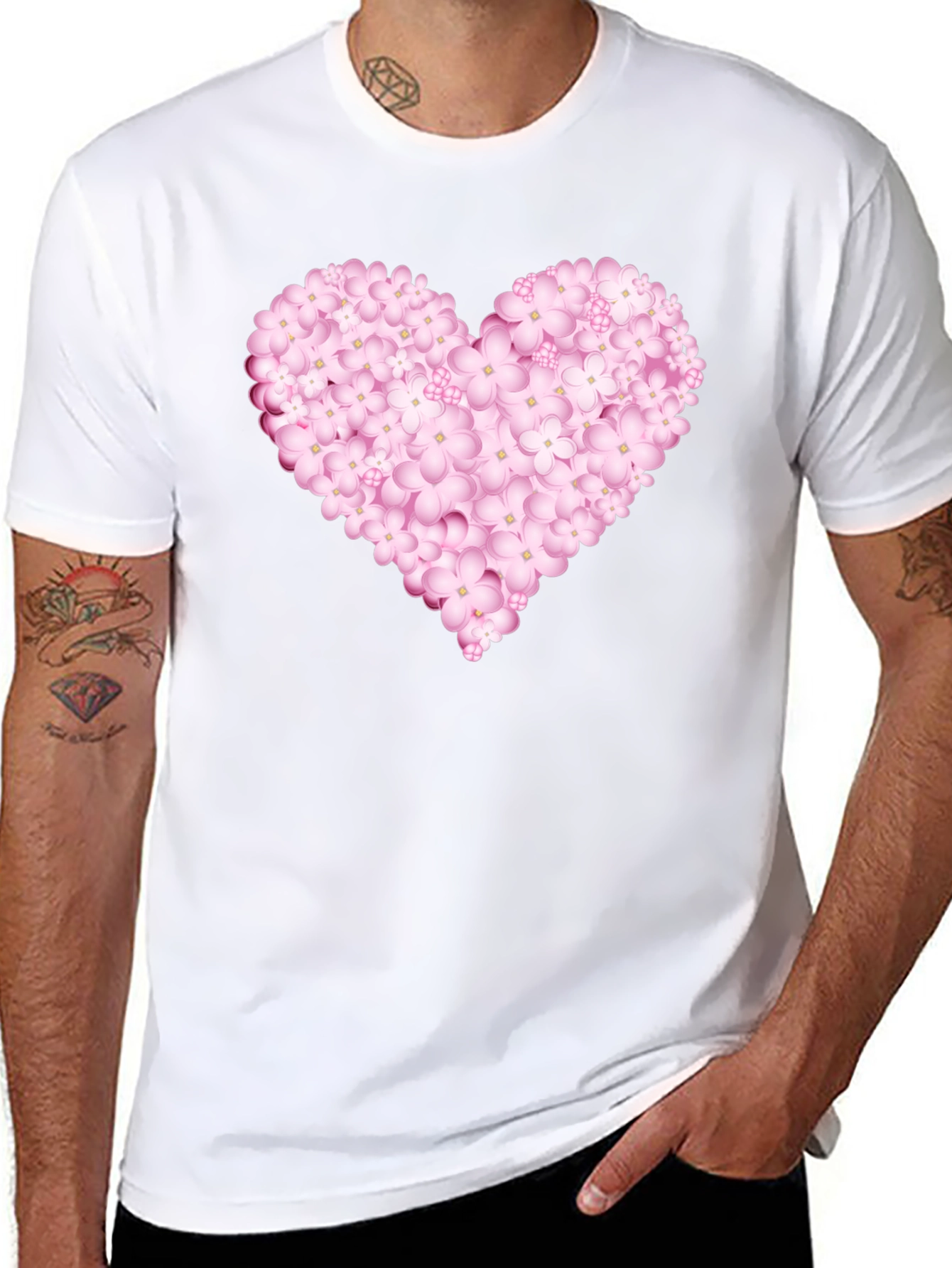 Floral Heart Graphic Black Tee
