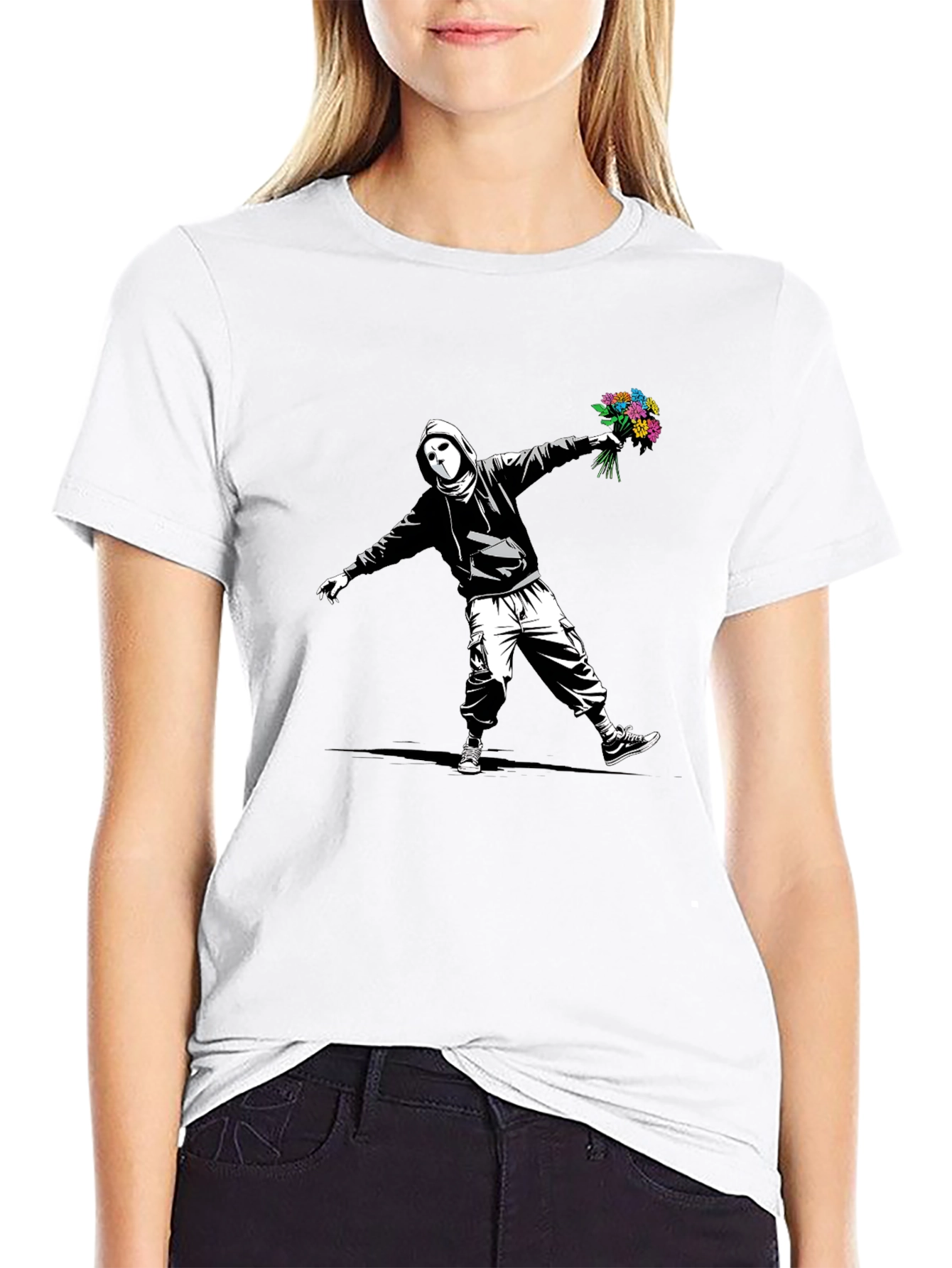 Banksy Flower Bomber Graphic Tee - Street Art Style