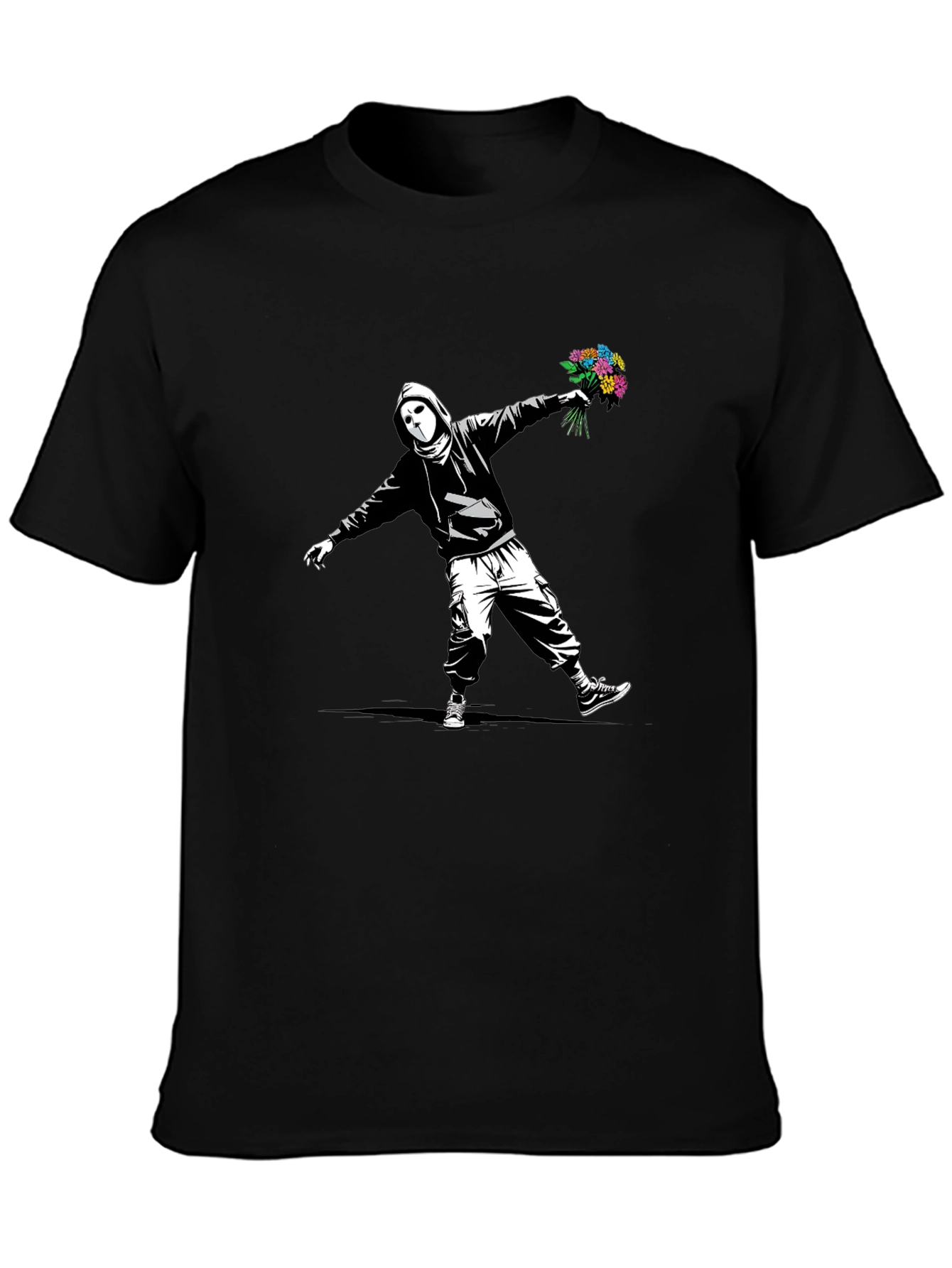 Banksy Flower Bomber Graphic Tee - Street Art Style