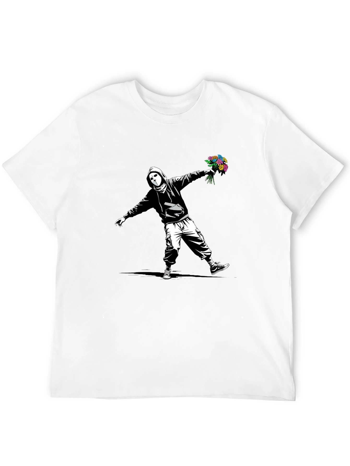 Banksy Flower Bomber Graphic Tee - Street Art Style