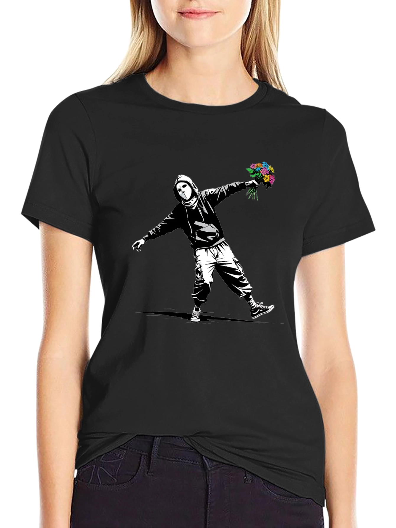 Banksy Flower Bomber Graphic Tee - Street Art Style