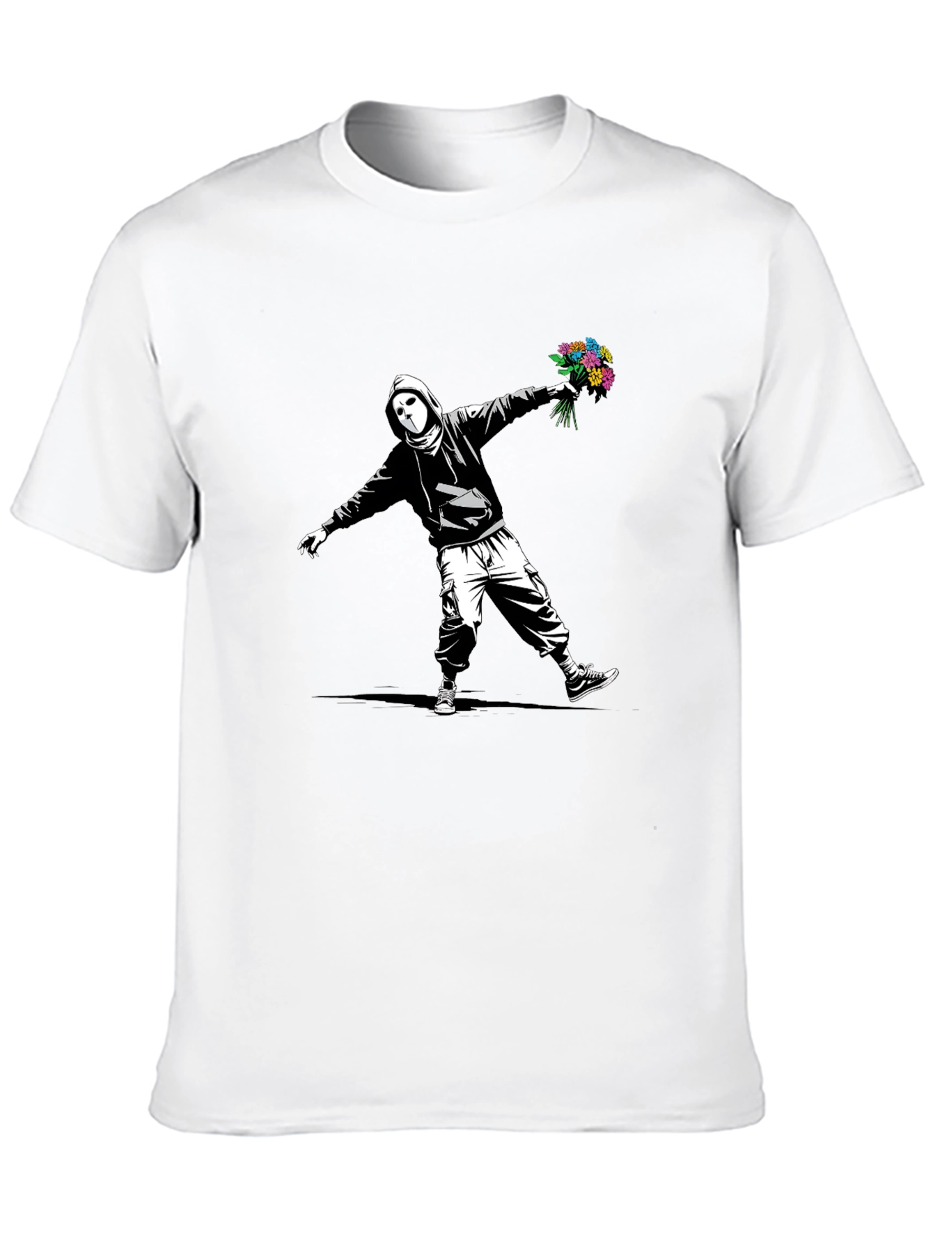 Banksy Flower Bomber Graphic Tee - Street Art Style