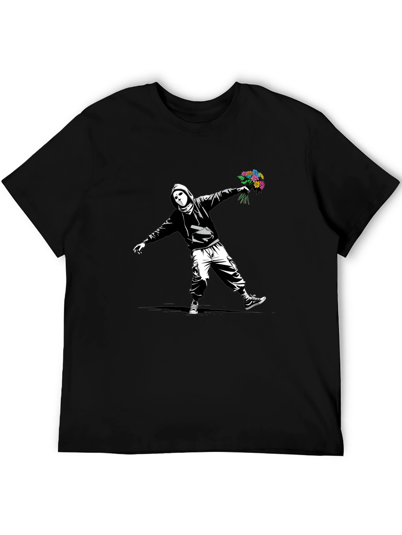 Banksy Flower Bomber Graphic Tee - Street Art Style