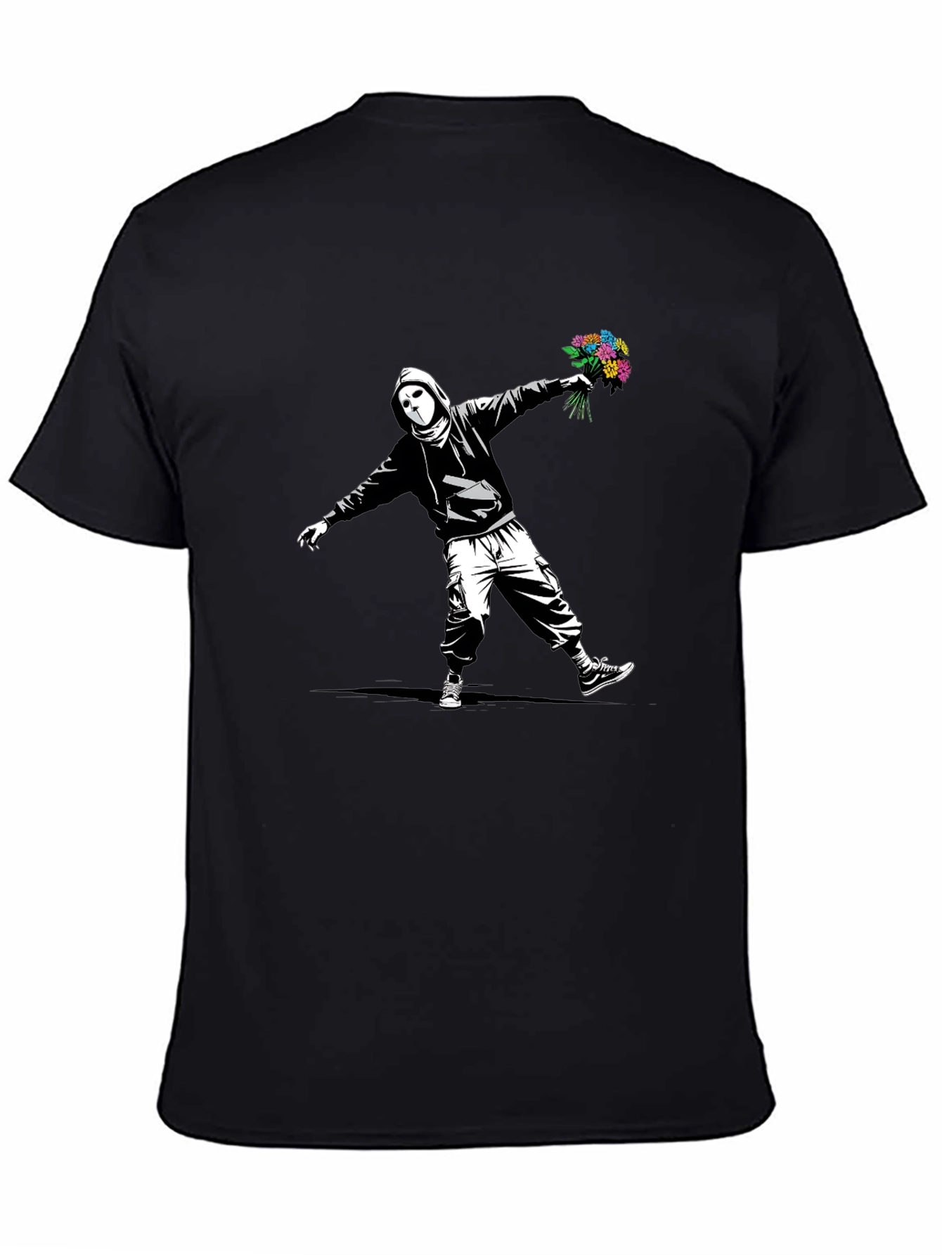 Banksy Flower Bomber Graphic Tee - Street Art Style