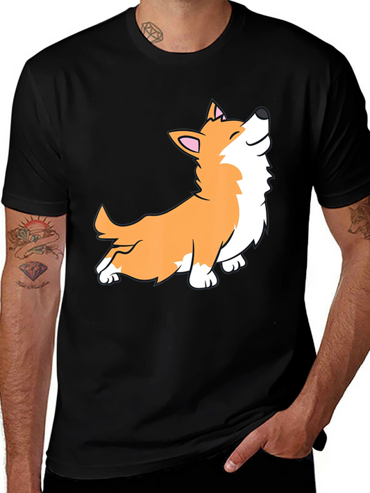 Corgi Graphic Tee - Black Cotton Blend Shirt
