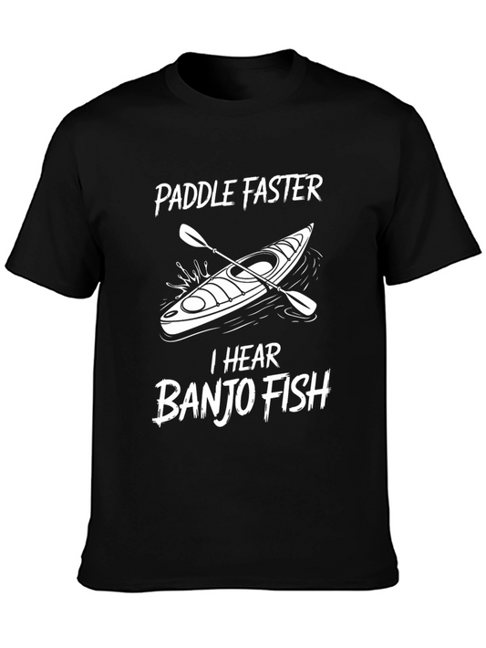 Paddle Faster Banjo Fish Graphic T-Shirt