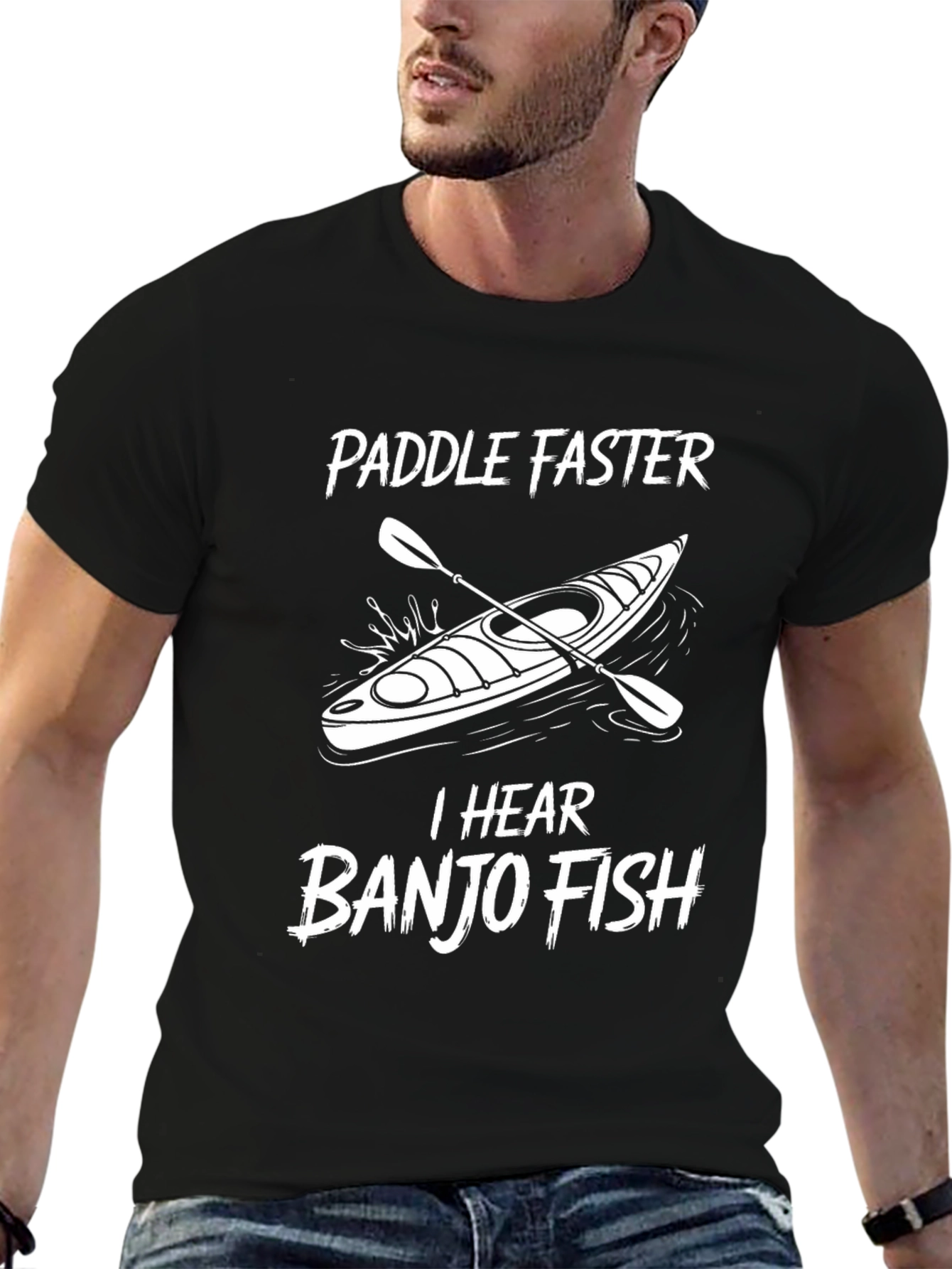 Paddle Faster Banjo Fish Graphic T-Shirt