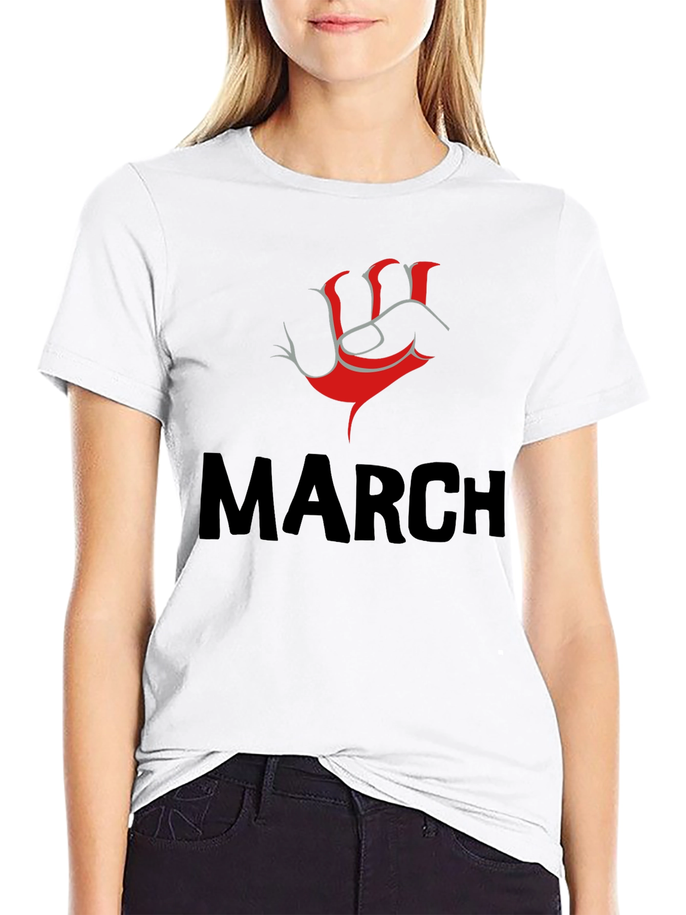 Bold March T-Shirt with Red Fist Design - Mens