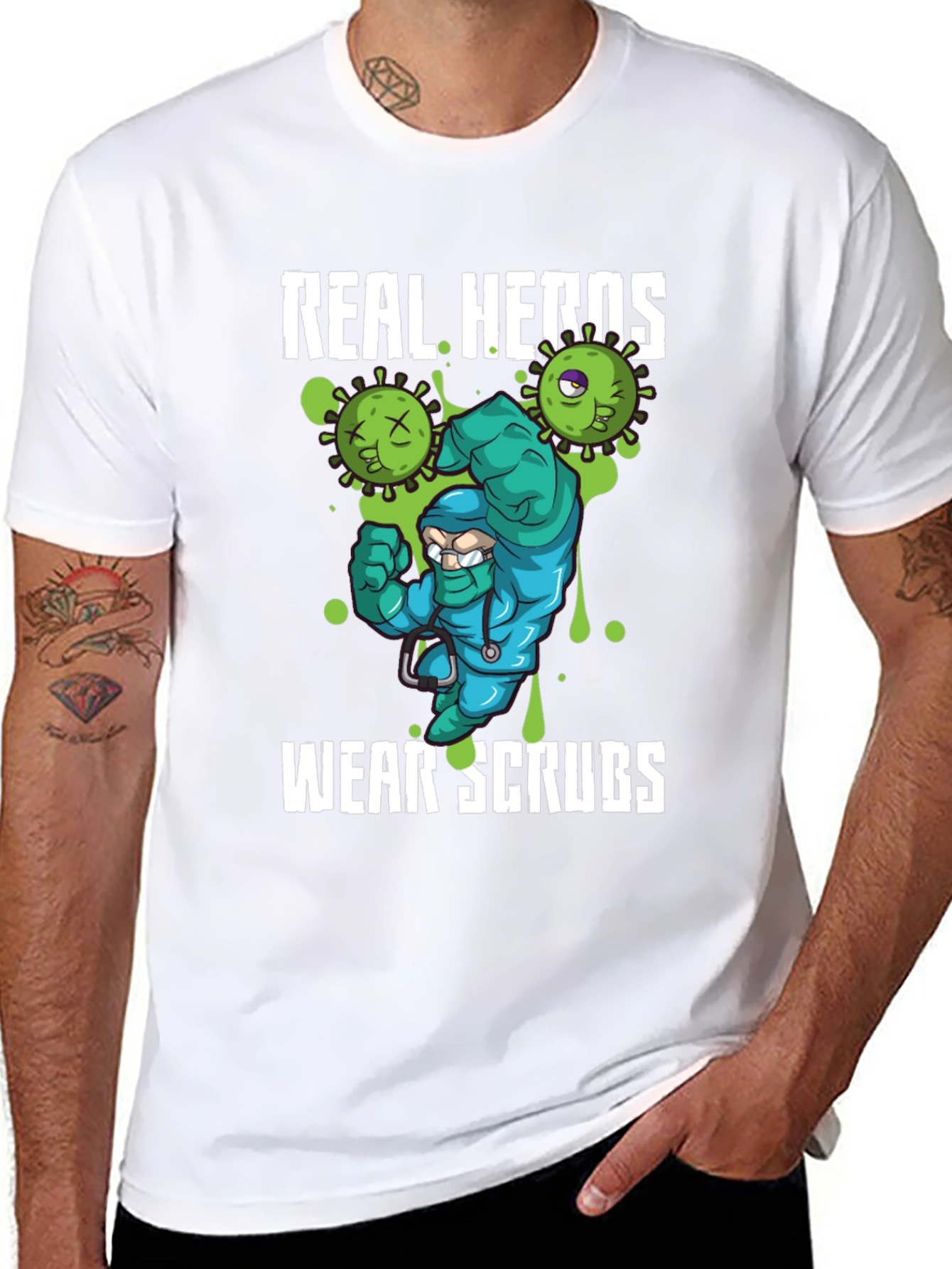 Real Heroes Wear Scrubs Novelty T-Shirt