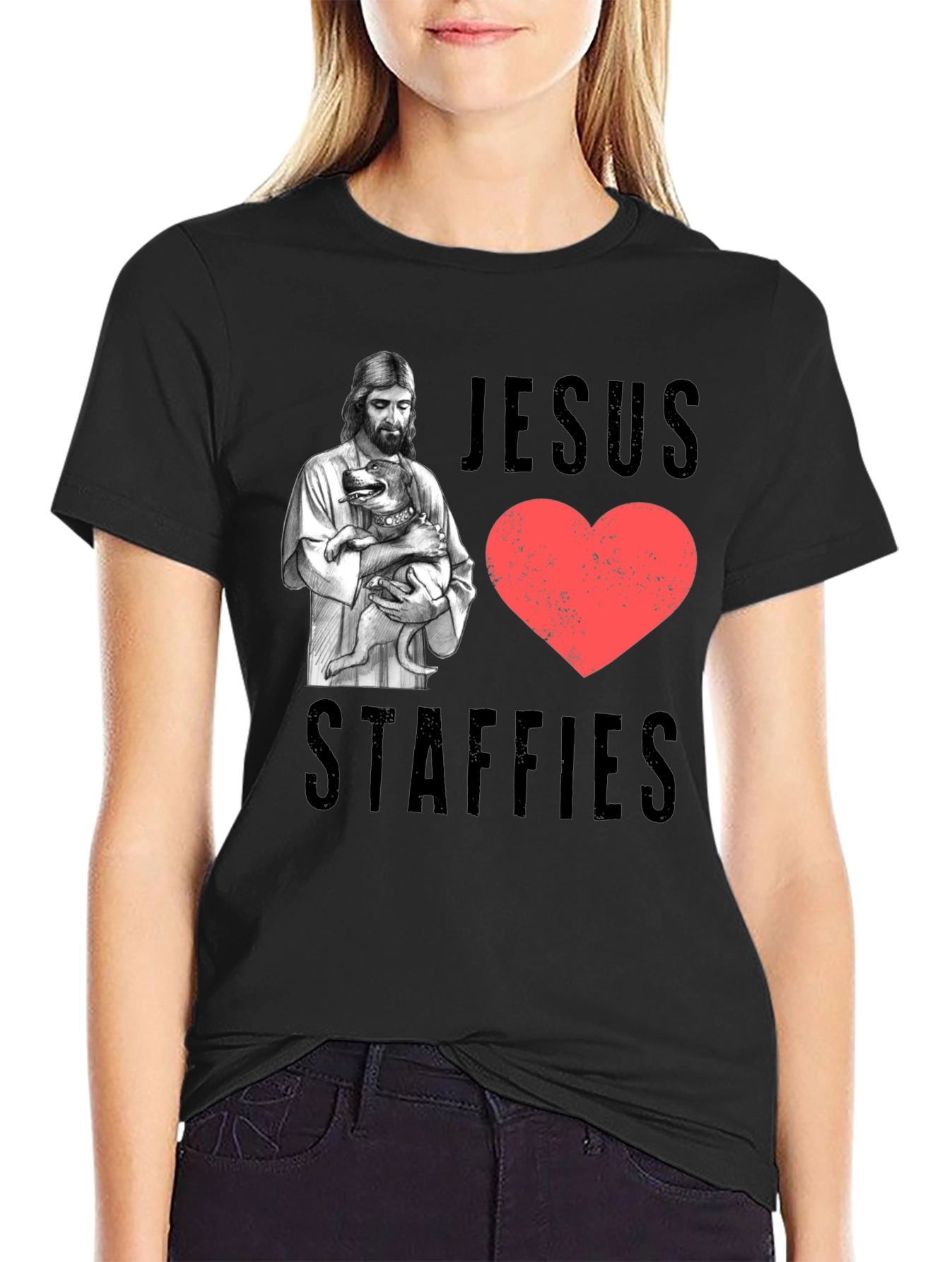 Jesus Loves Staffies T-Shirt - Black