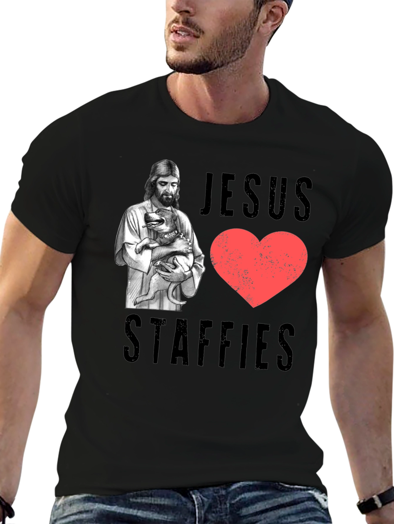Jesus Loves Staffies T-Shirt - Black