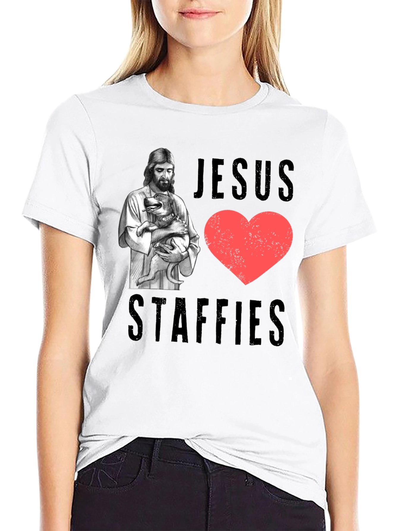 Jesus Loves Staffies T-Shirt - Black