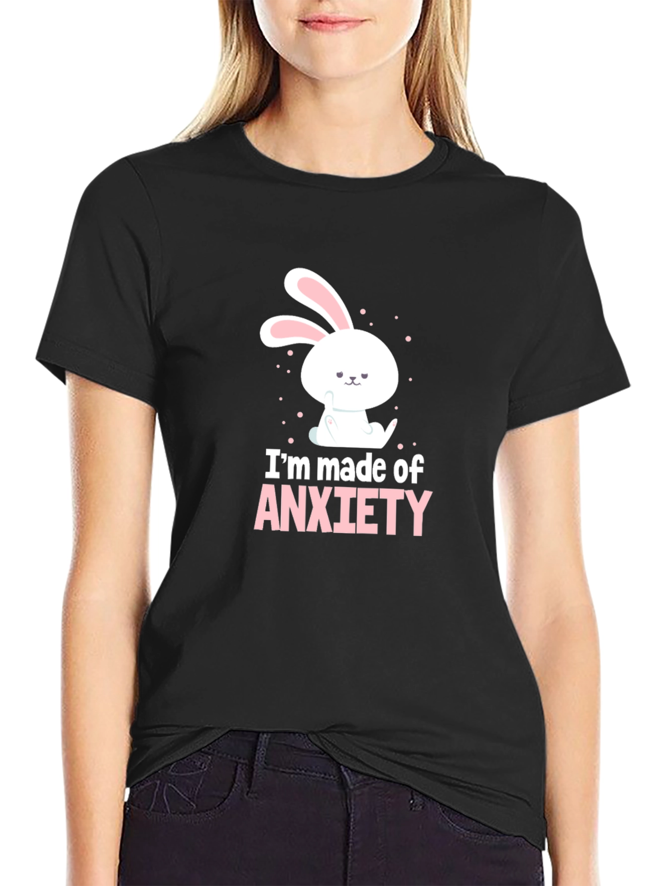 Anxiety Bunny Graphic T-Shirt - Black Cotton Tee