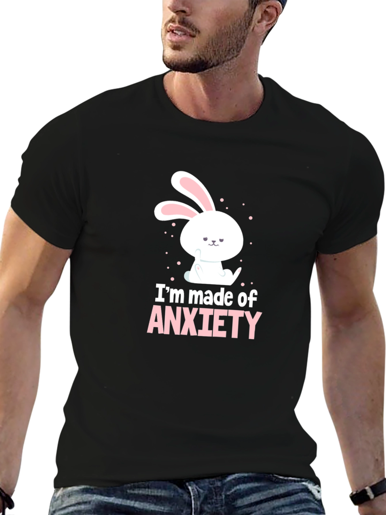 Anxiety Bunny Graphic T-Shirt - Black Cotton Tee