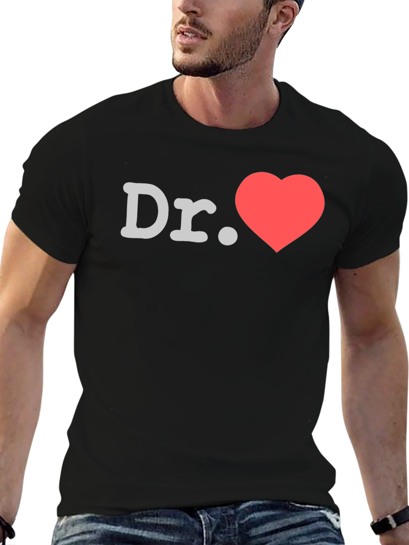 Dr. Heart Graphic T-Shirt -  Black Crew Neck Tee