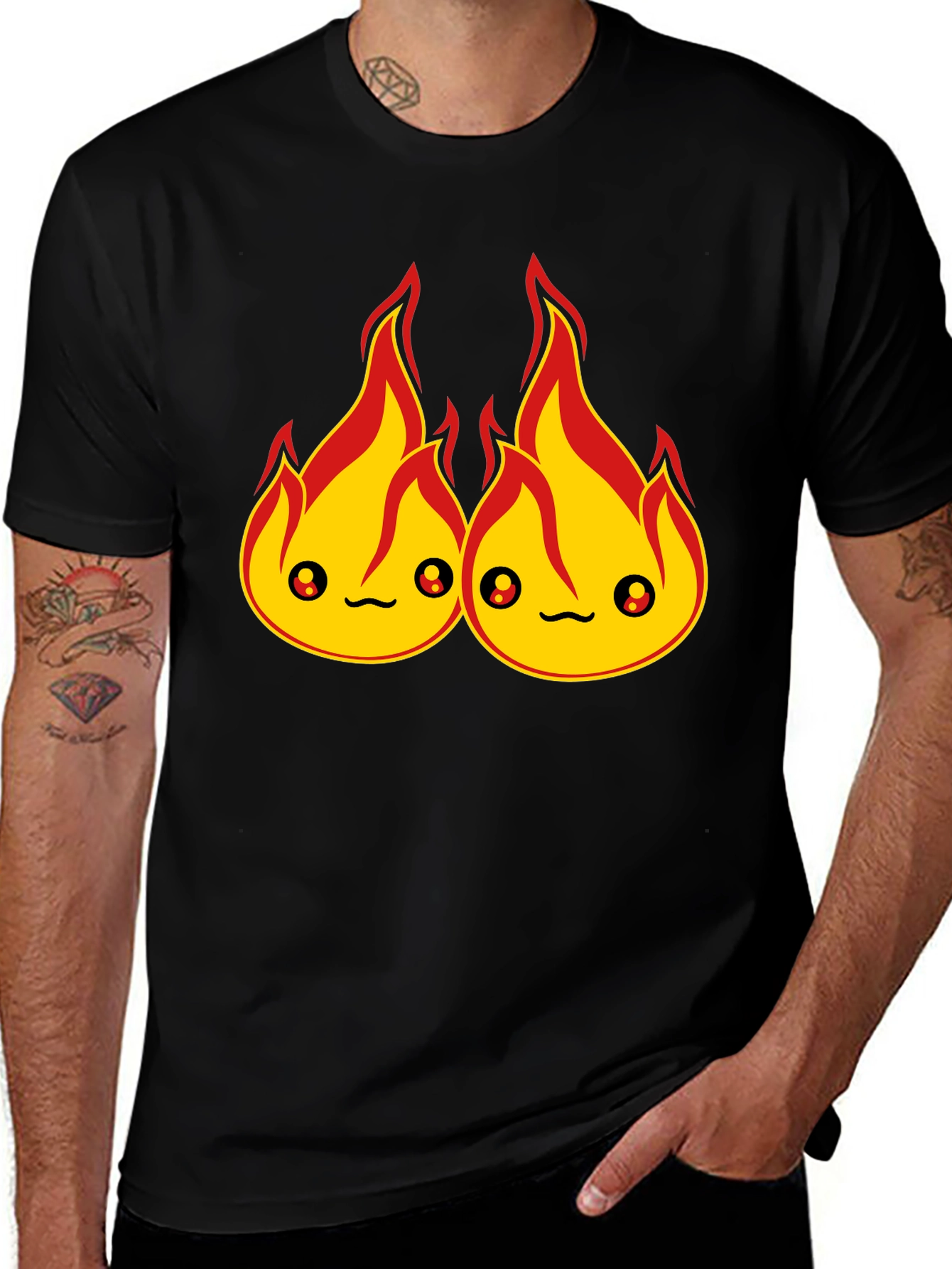 Cute Fire Flames Black T-Shirt