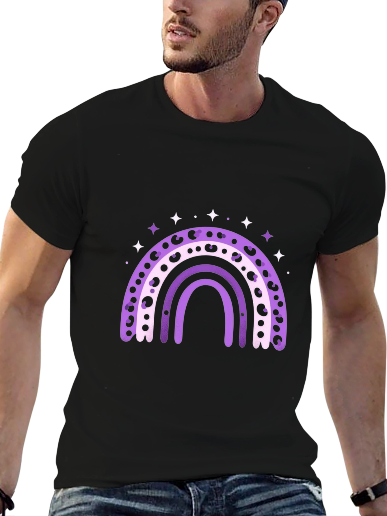 Stylish Rainbow Graphic Tee - Black