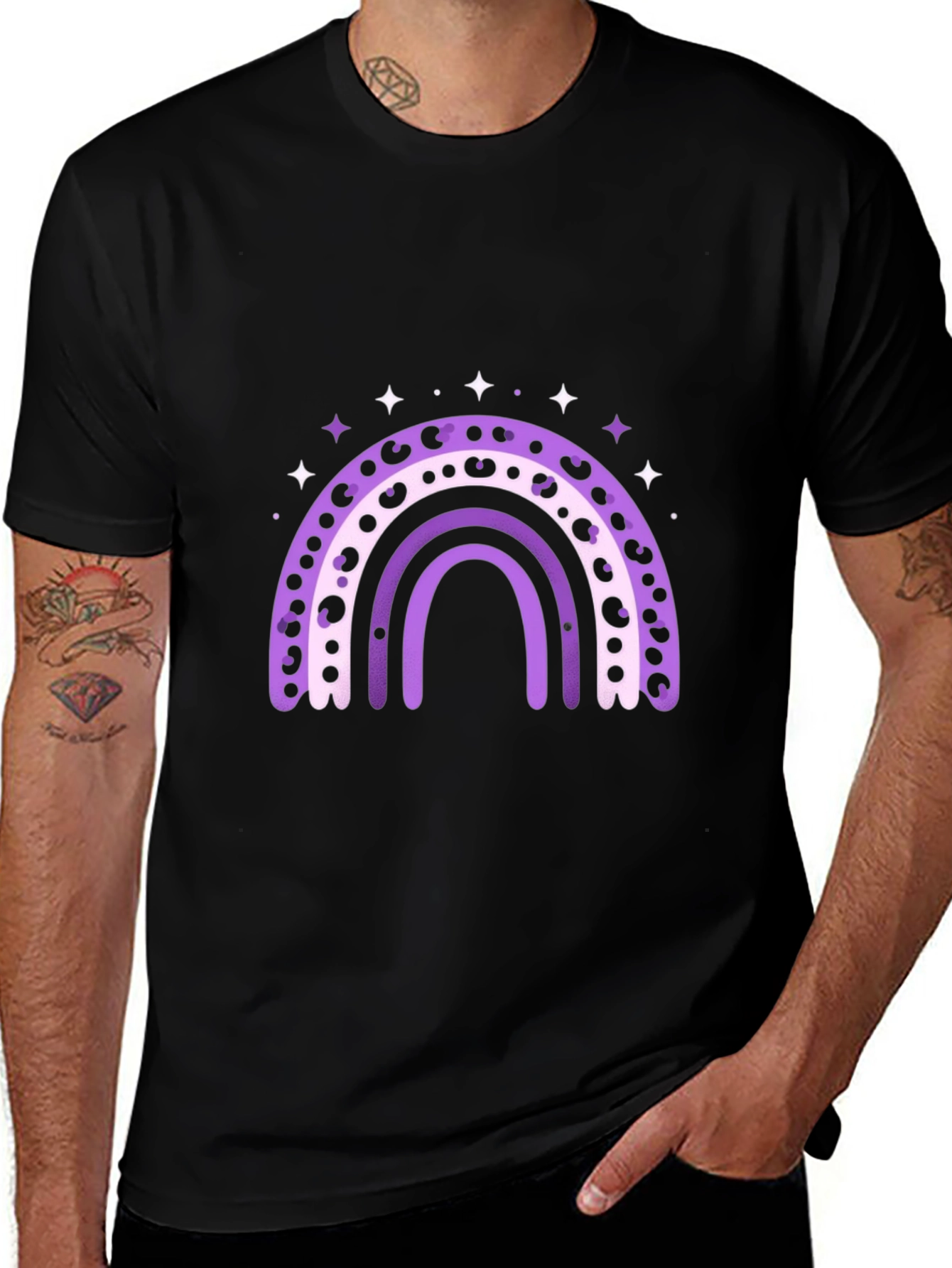 Stylish Rainbow Graphic Tee - Black