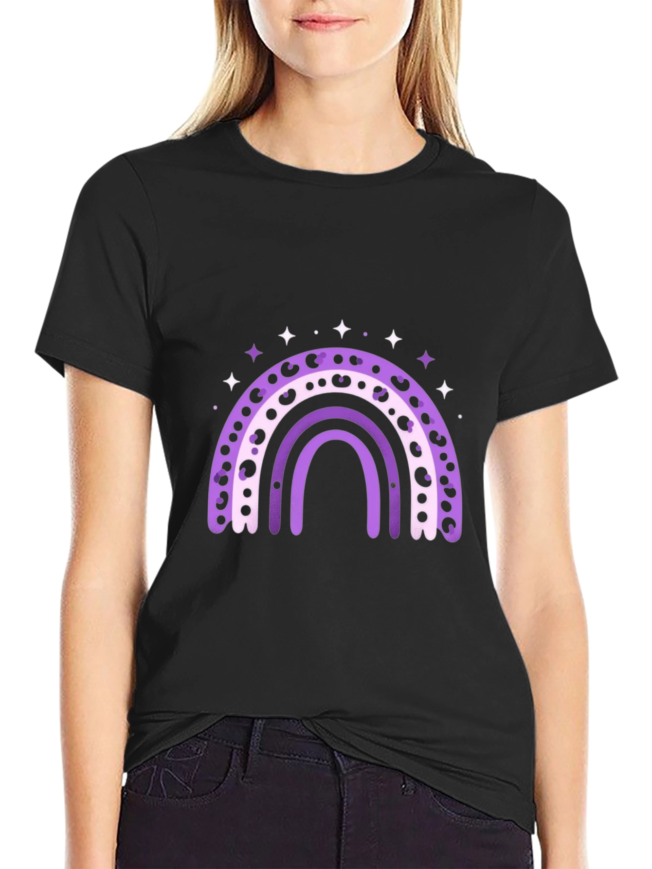 Stylish Rainbow Graphic Tee - Black