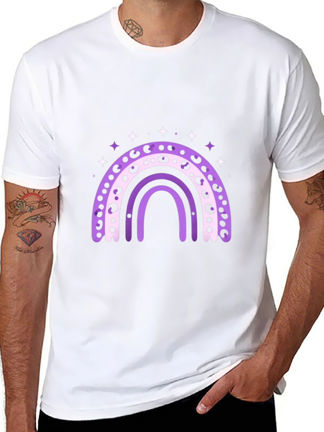 Stylish Rainbow Graphic Tee - Black