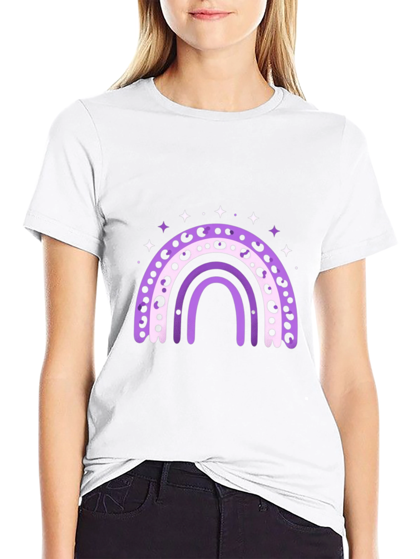 Stylish Rainbow Graphic Tee - Black