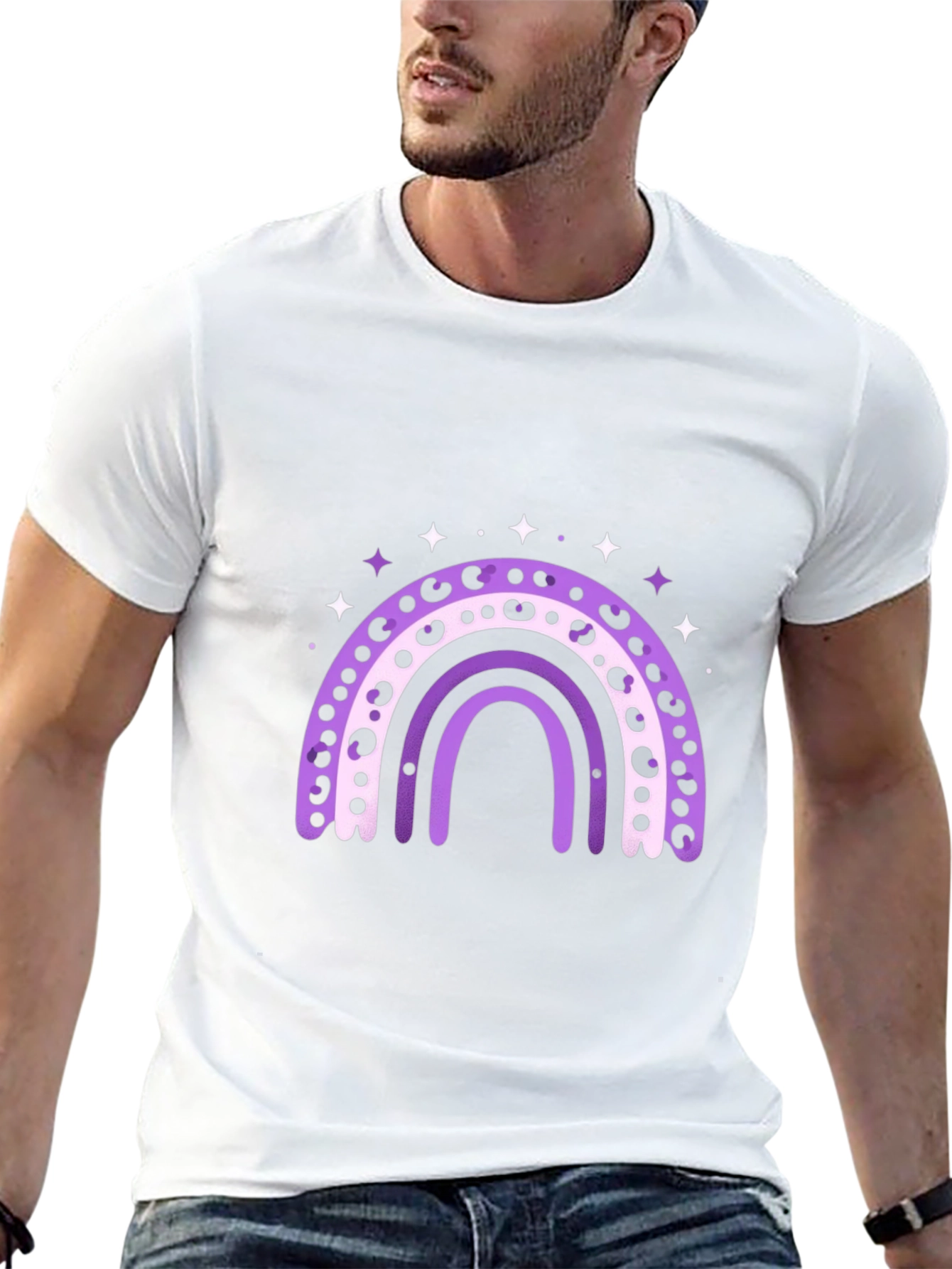 Stylish Rainbow Graphic Tee - Black