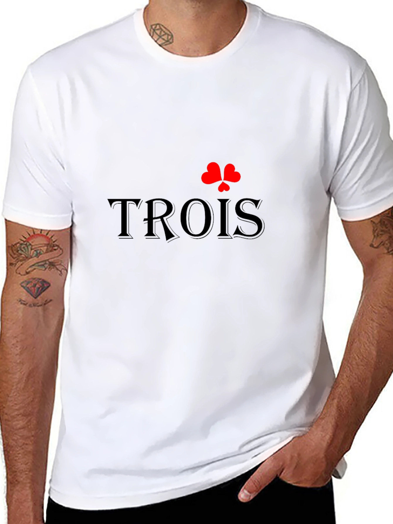 Stylish Black T-Shirt with Trois Clover Design