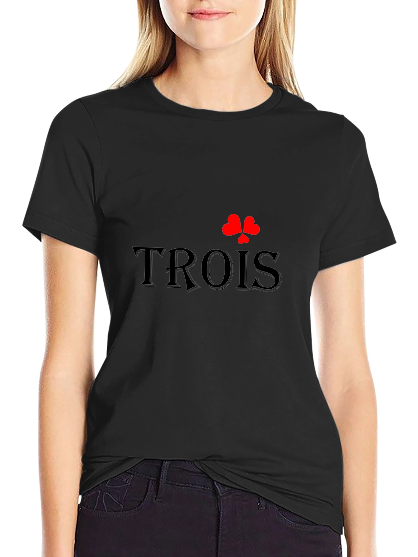 Stylish Black T-Shirt with Trois Clover Design