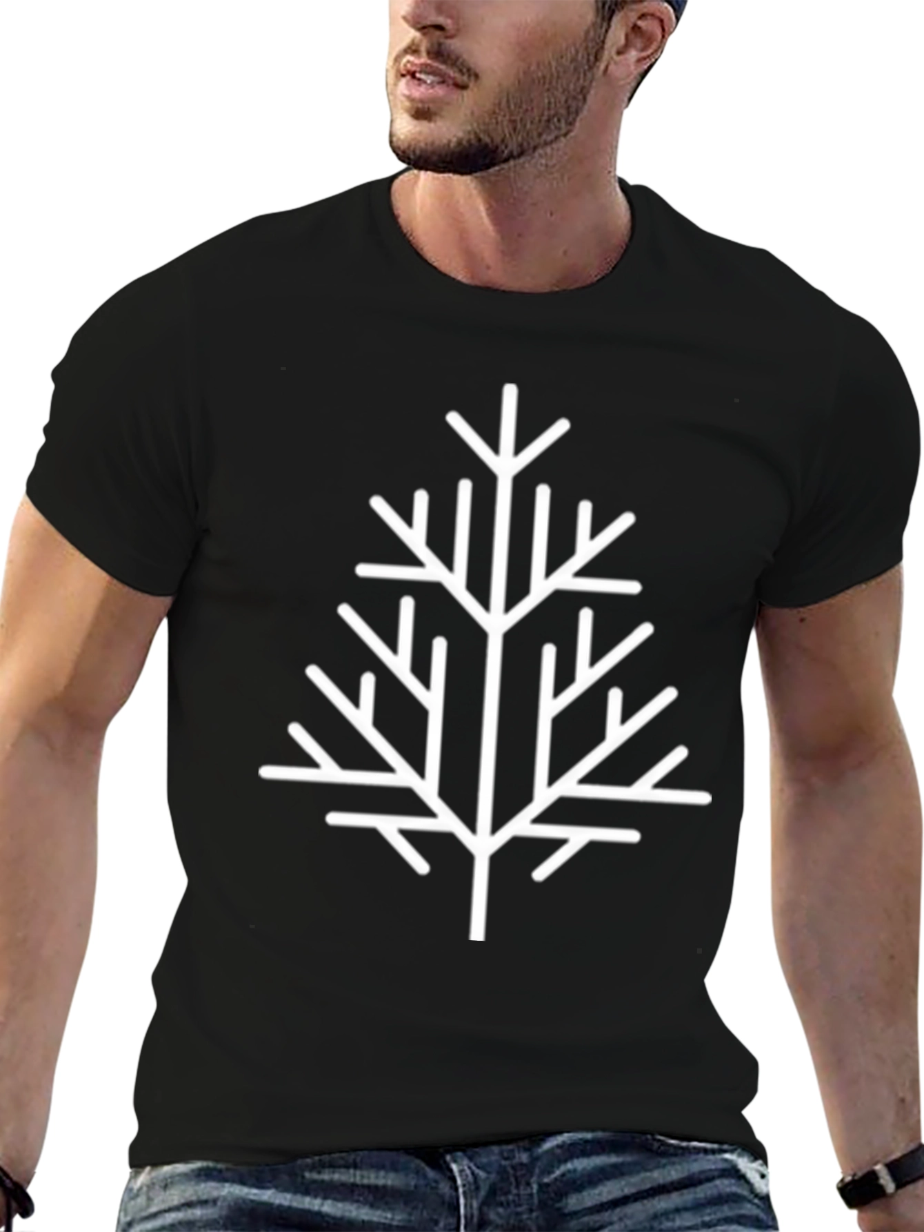 Modern Geometric Tree Graphic Tee - Black