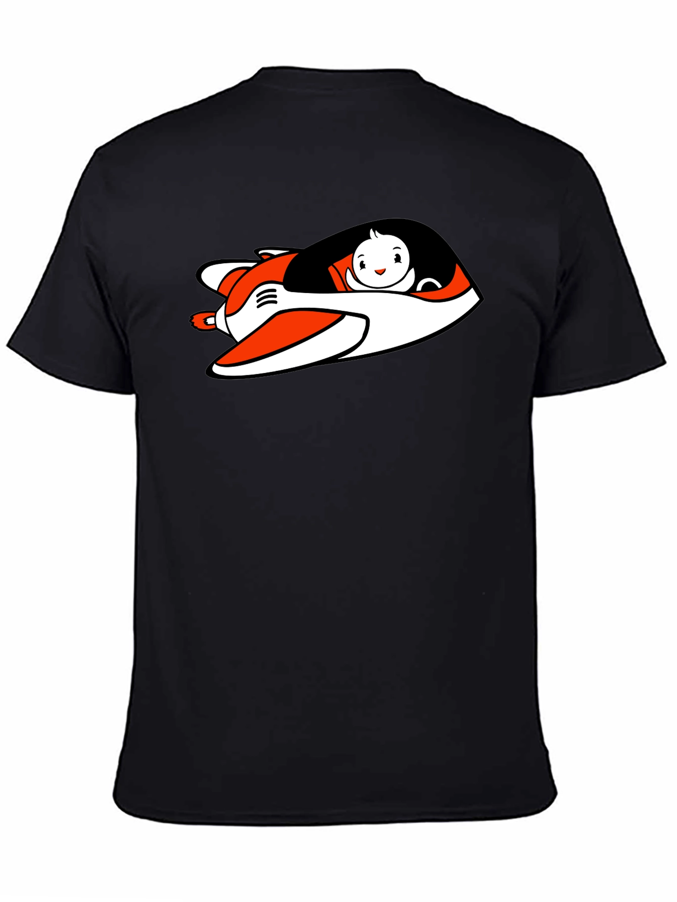 Cartoon Plane Graphic Tee - Black Cotton Blend