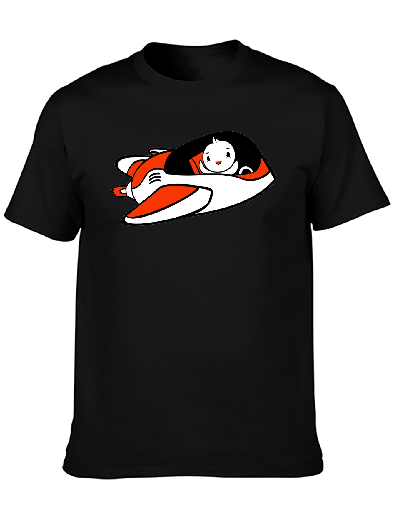Cartoon Plane Graphic Tee - Black Cotton Blend