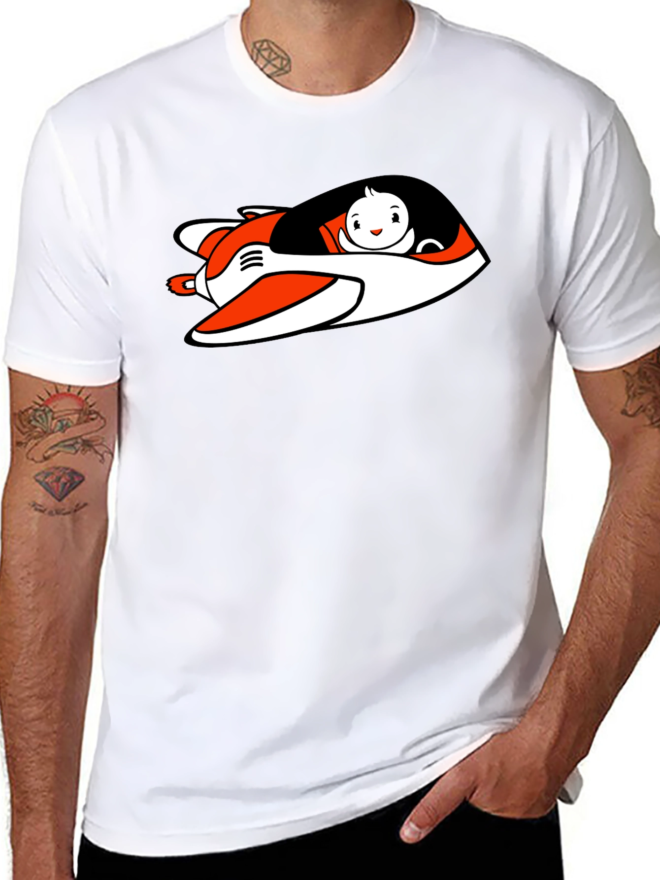 Cartoon Plane Graphic Tee - Black Cotton Blend