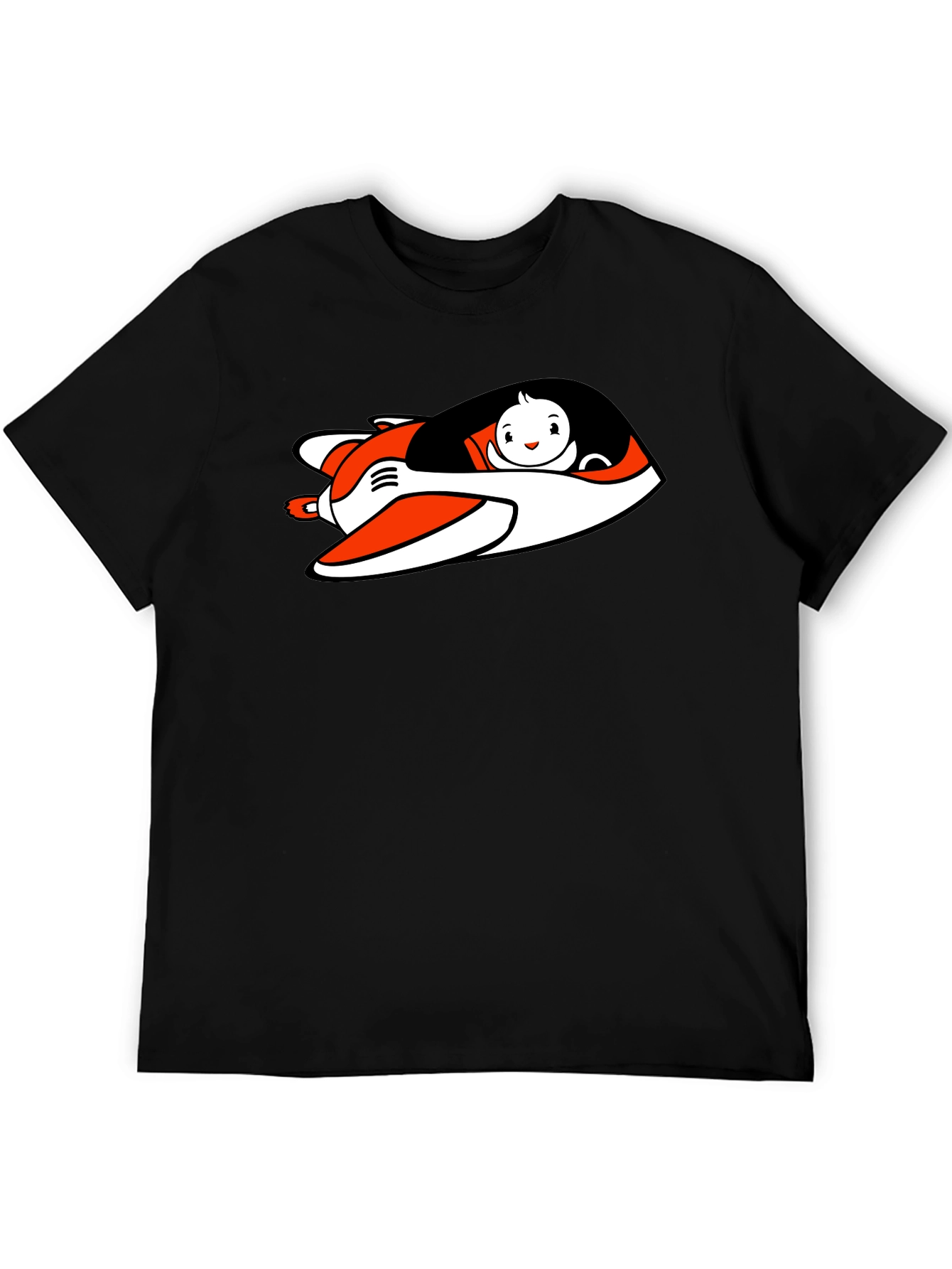 Cartoon Plane Graphic Tee - Black Cotton Blend