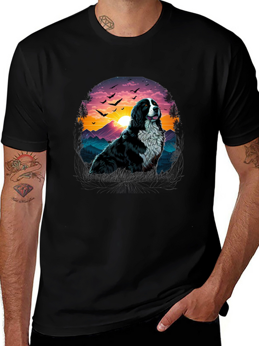 Dog & Sunset Graphic Black T-Shirt