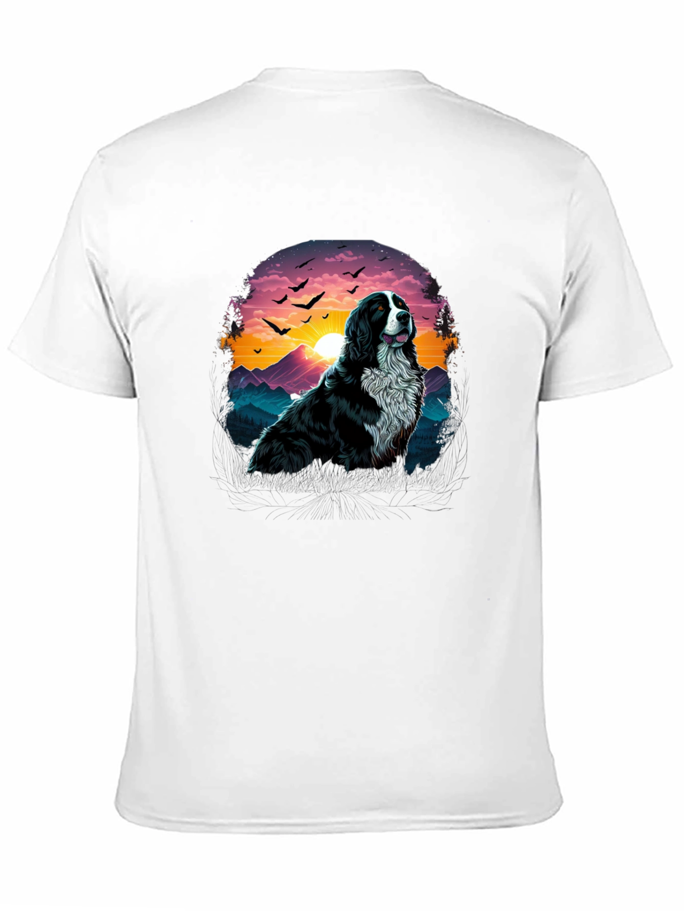 Dog & Sunset Graphic Black T-Shirt