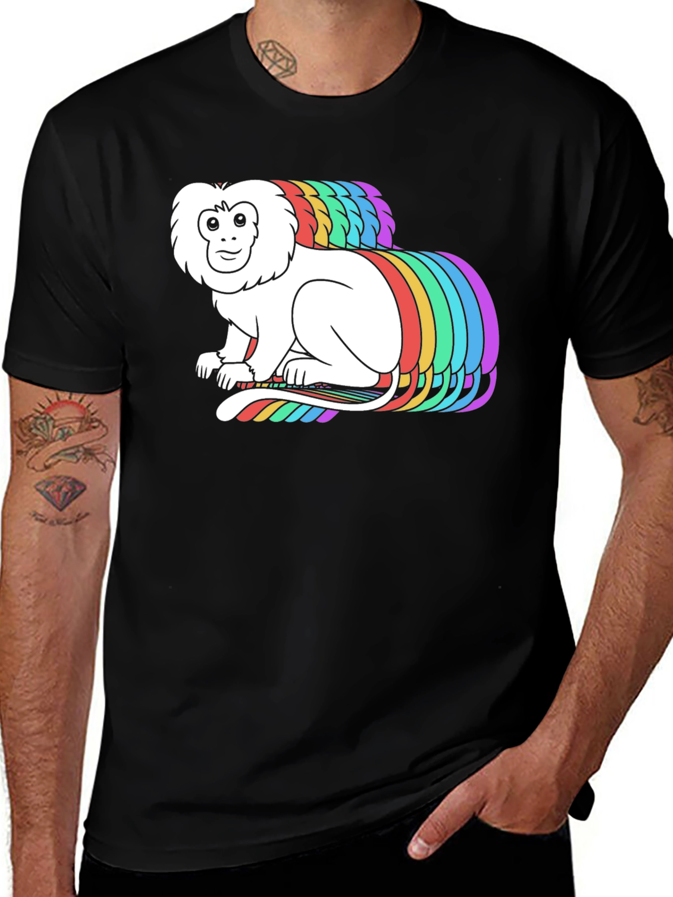 Rainbow Monkey Graphic Black T-Shirt