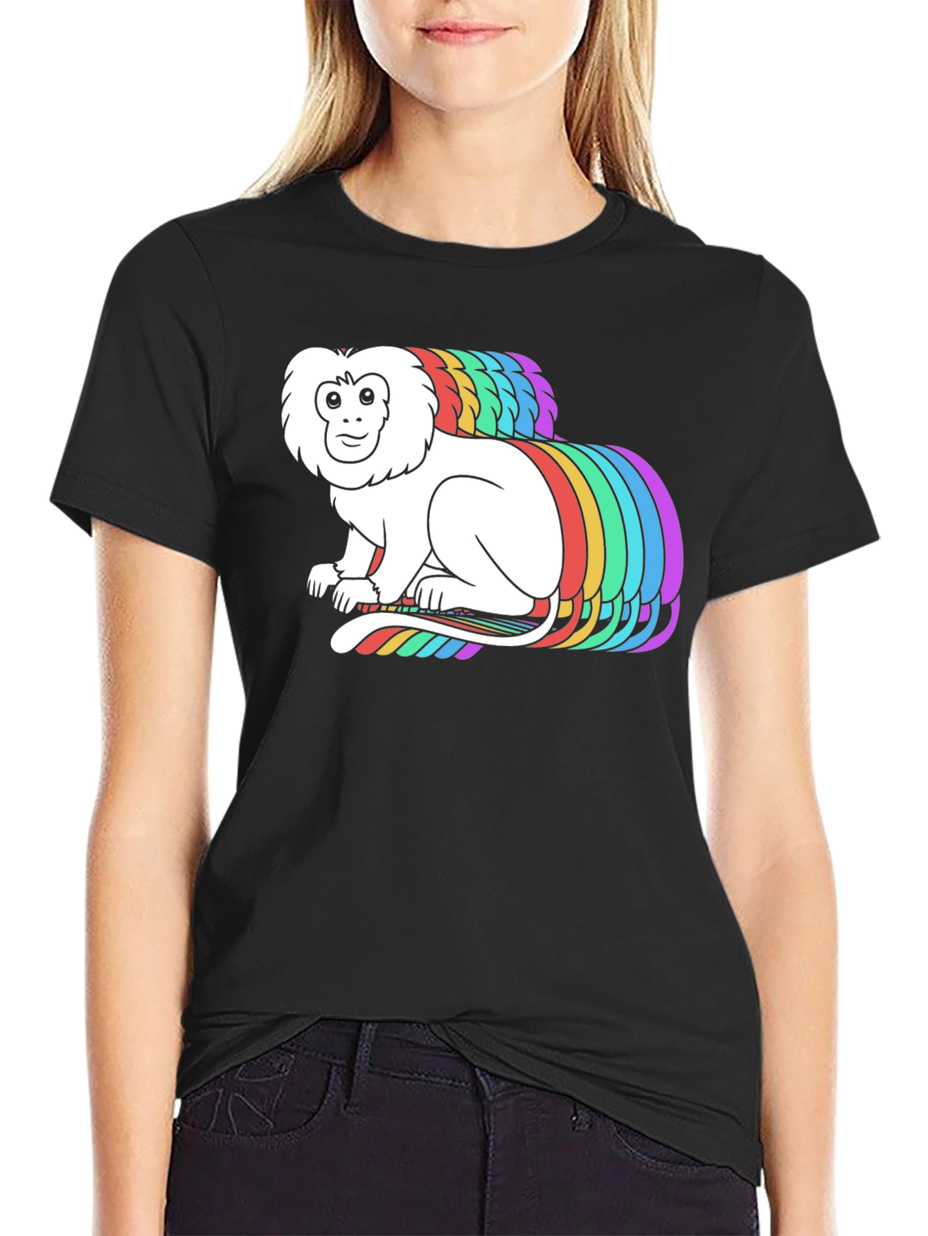 Rainbow Monkey Graphic Black T-Shirt