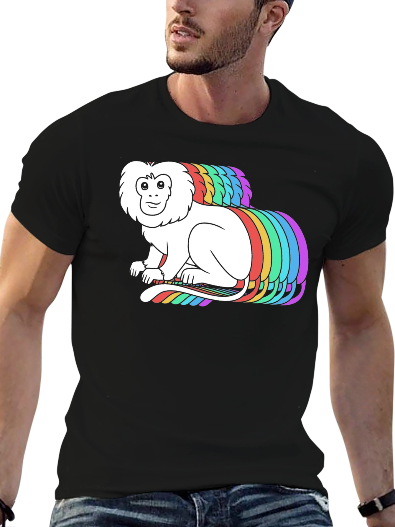 Rainbow Monkey Graphic Black T-Shirt