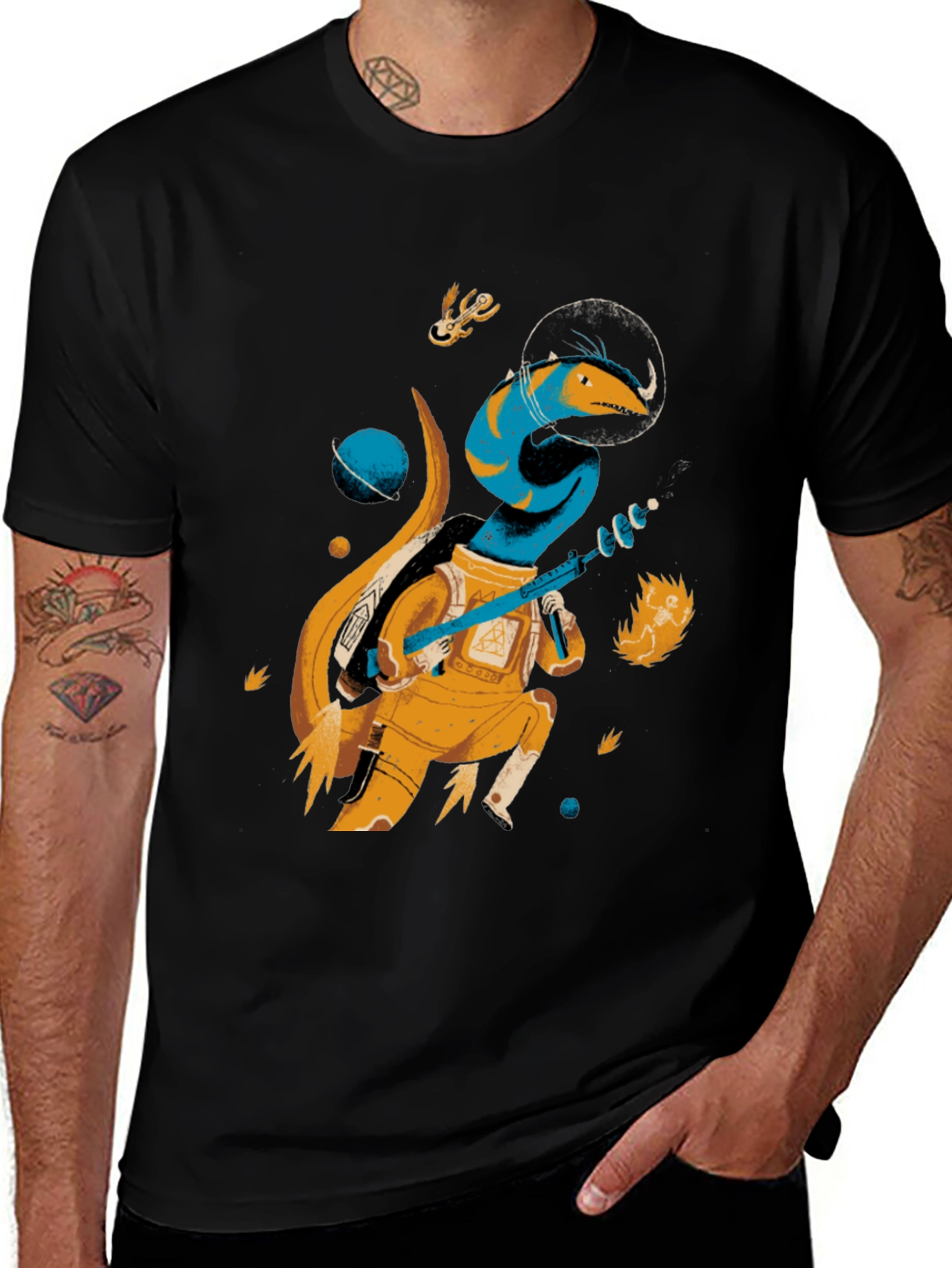 Space Lizard Graphic Tee - Black Cotton T-Shirt