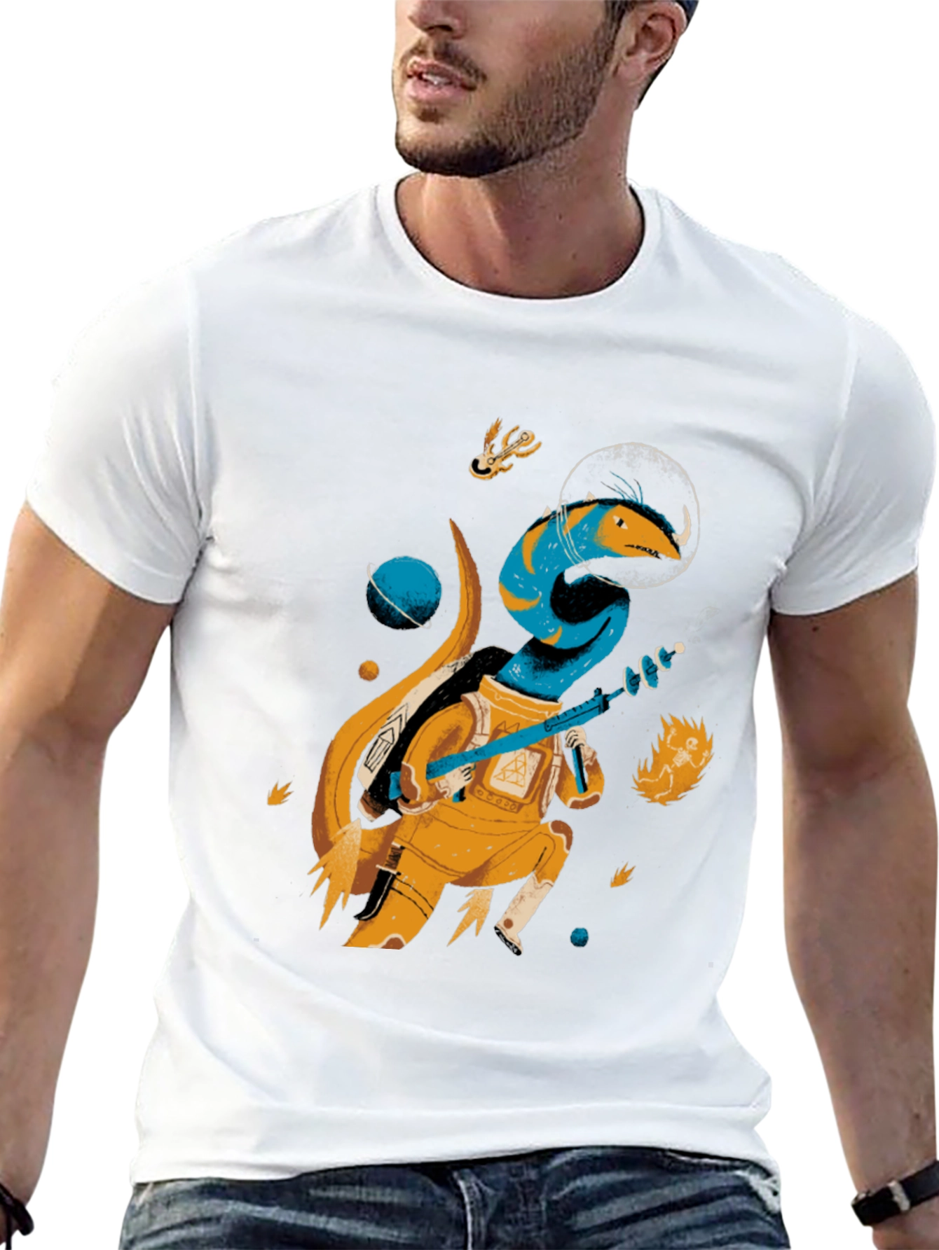Space Lizard Graphic Tee - Black Cotton T-Shirt