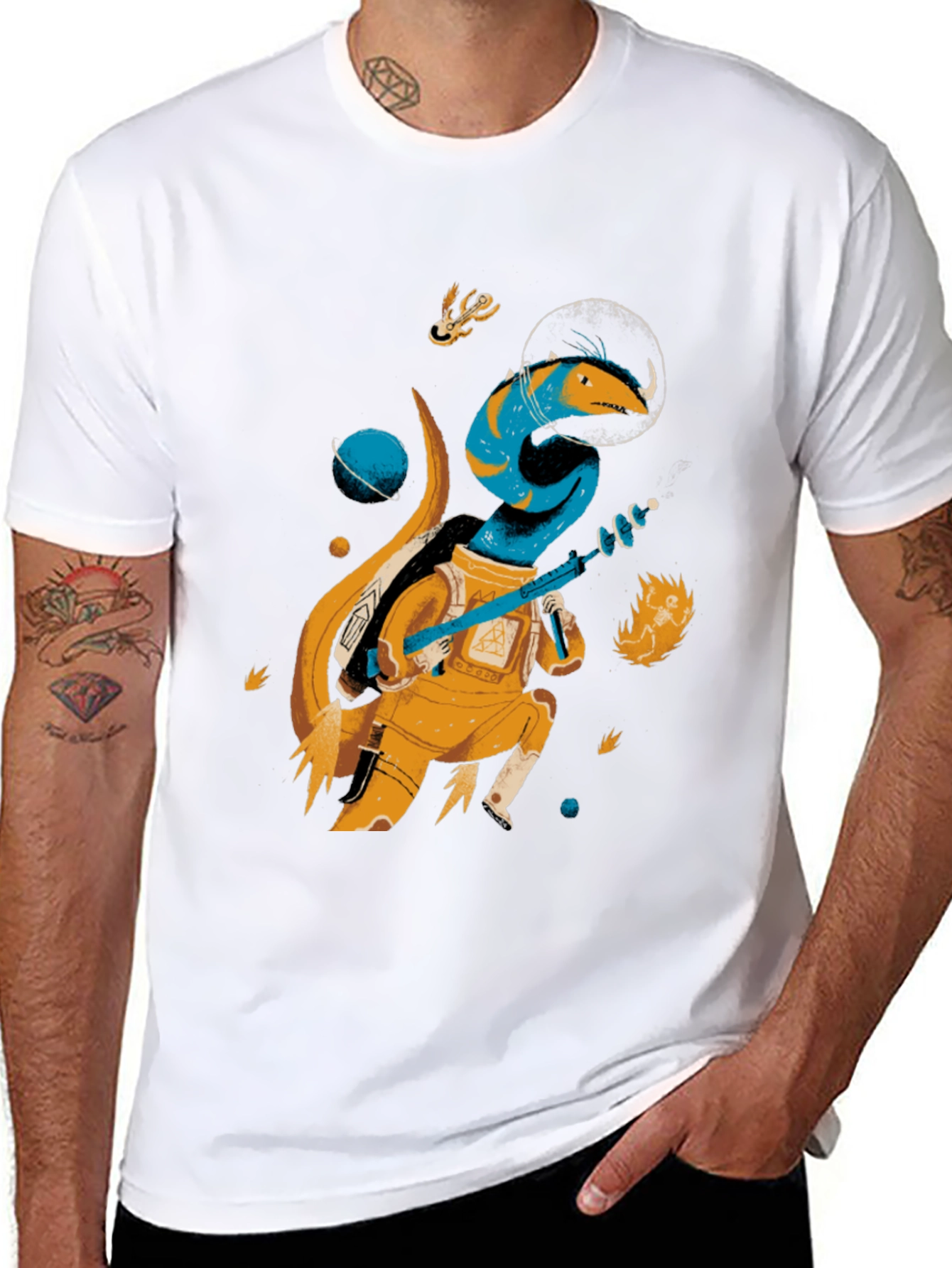 Space Lizard Graphic Tee - Black Cotton T-Shirt