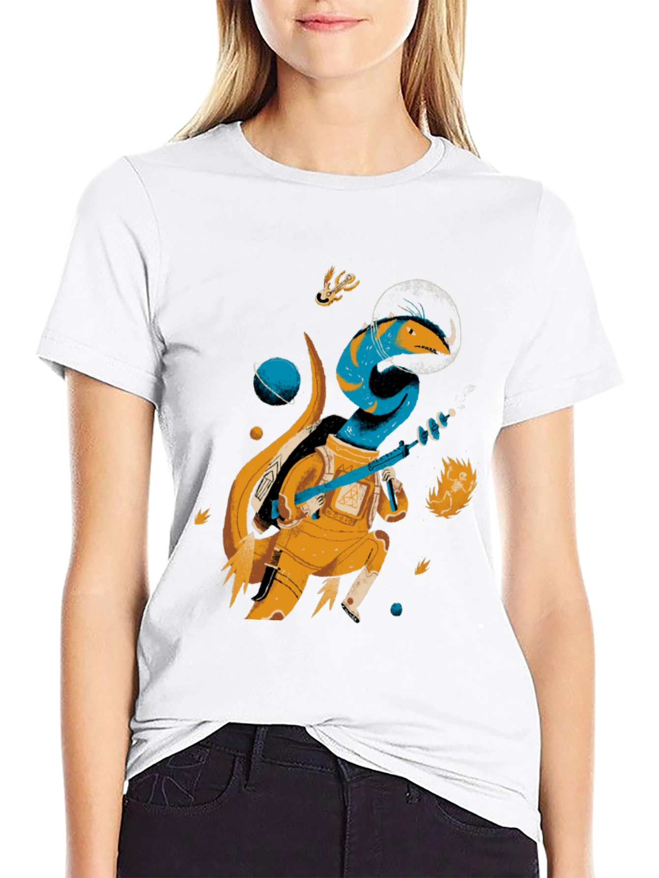 Space Lizard Graphic Tee - Black Cotton T-Shirt